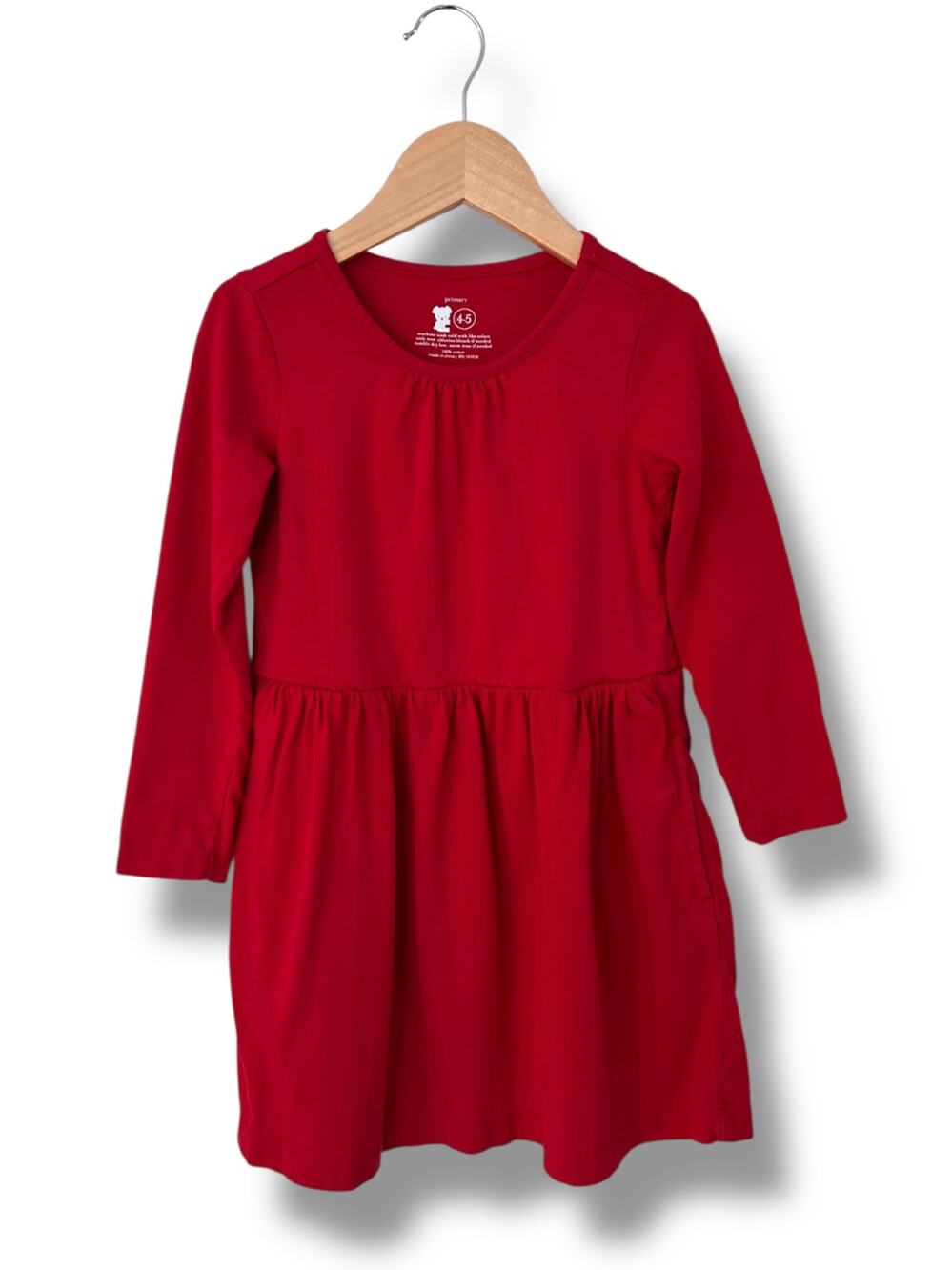 Primary Long-Sleeved Pocket Dress, Size 4/5
